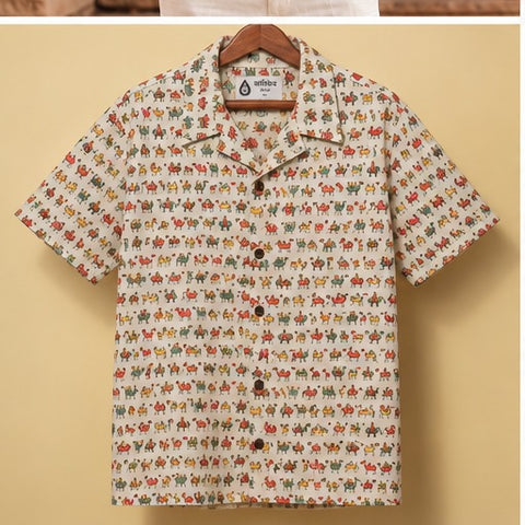 Mini Camel Print Yellow Camp Collar Shirt