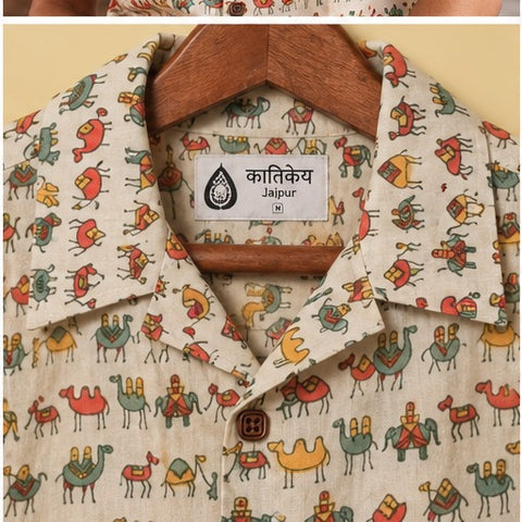 Mini Camel Print Yellow Camp Collar Shirt
