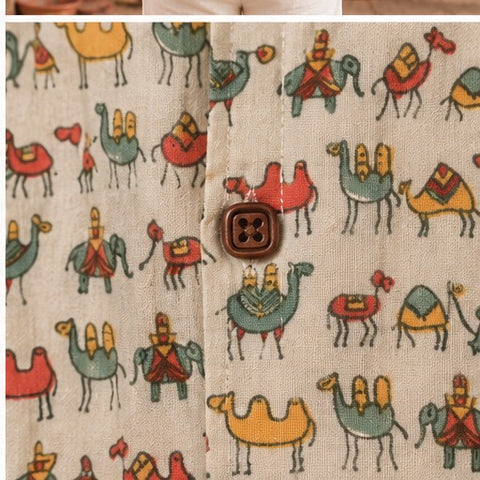 Mini Camel Print Yellow Camp Collar Shirt