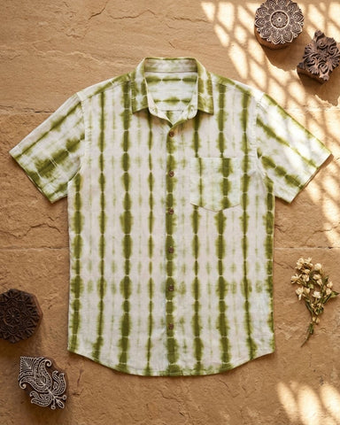 Organic Mint Tie Dye Mens Short Sleeves Cotton Shirt