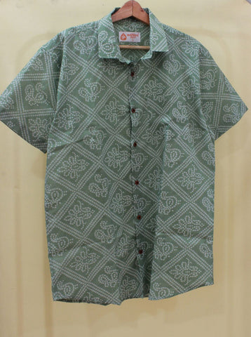 Bandhani Print Half Sleeves Shirt For Men (Granite Green)