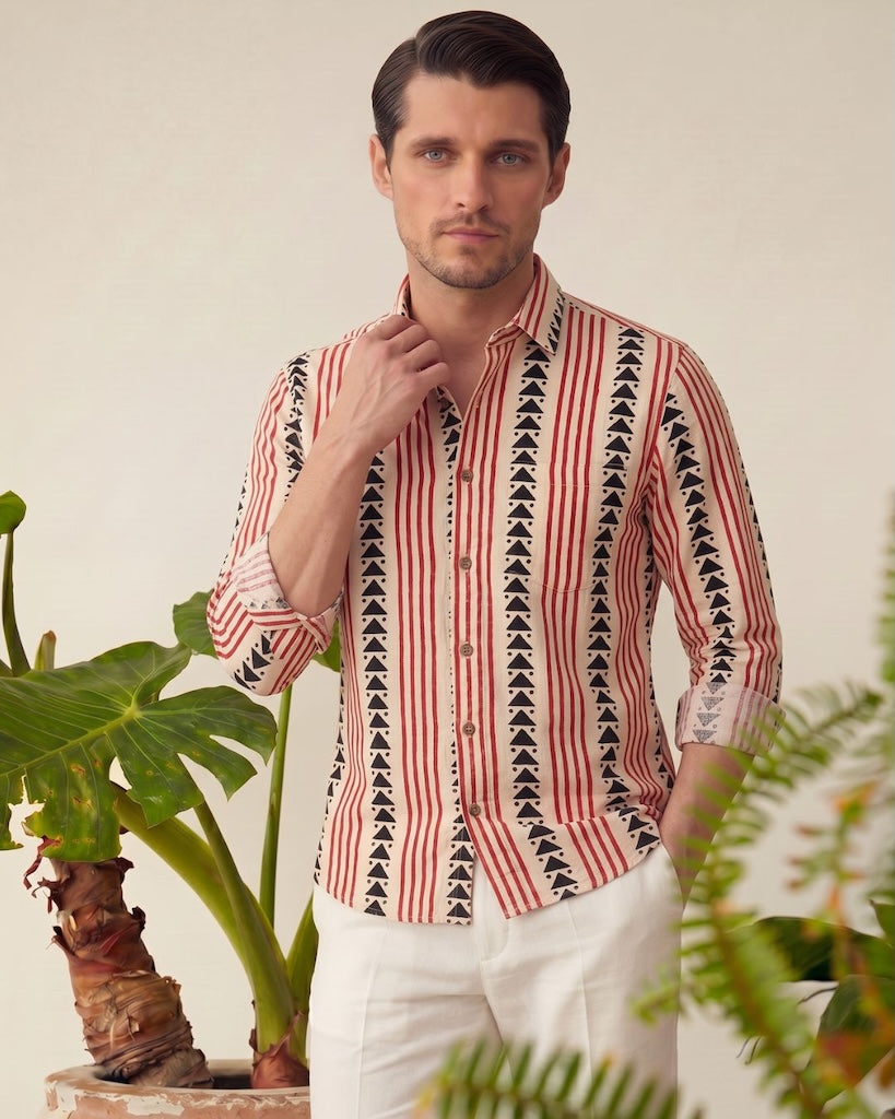 Classic Bagru Block Print Full Sleeves Cotton Men Shirt