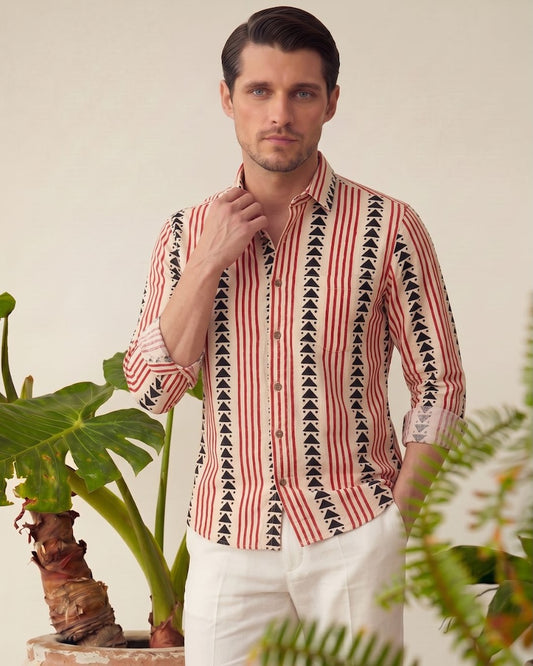 Classic Bagru Block Print Full Sleeves Cotton Men Shirt