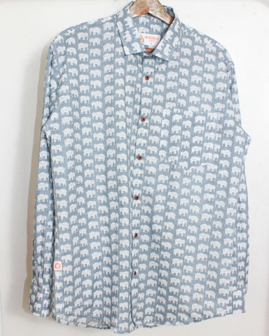 Full Sleeve Elephant Print Grey Shirt