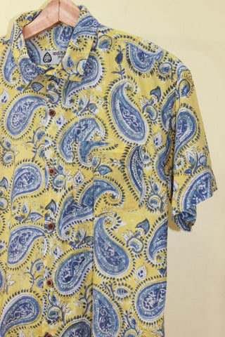 Yellow Half Sleeve Traditional Paisley Print Shirt Men