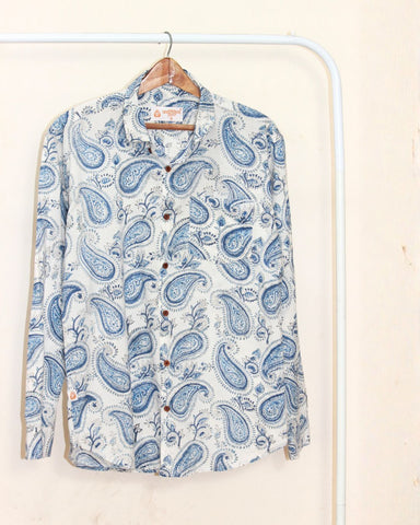 Paisley Print Block Printed Blue Full Sleeve Shirt