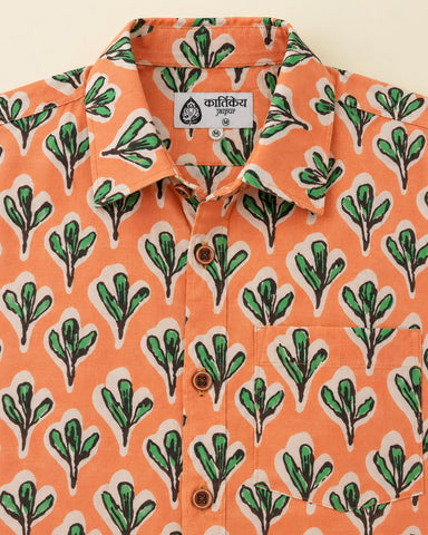 Orange Bold Floral Quirky Organic Mens Shirt