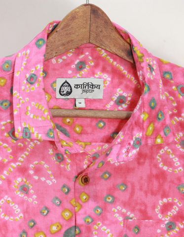 Peach Bandhej Cotton Full Sleeve Shirt for Men