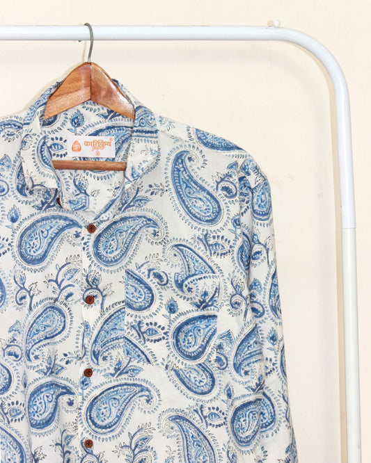 Paisley Print Block Printed Blue Full Sleeve Shirt