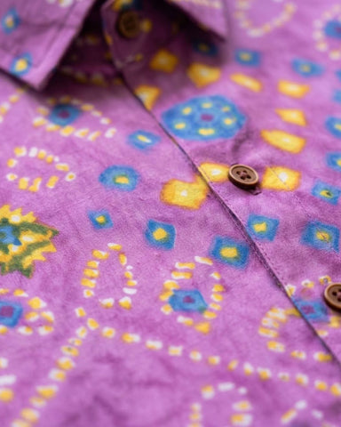 Purple Bandhej Print Men's Cotton Shirt