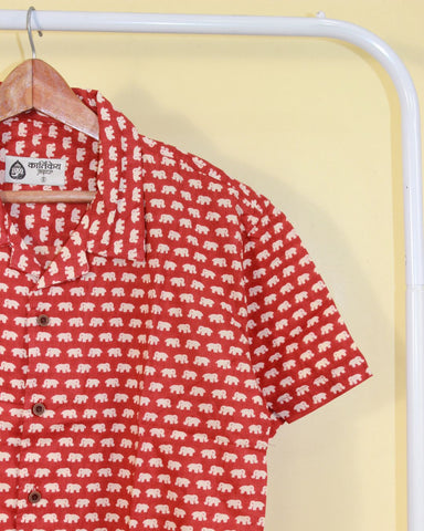 Camp Collar Half Shirt Red