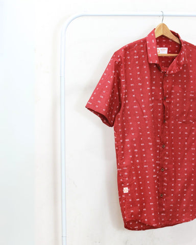 Red Kannada Print Half Sleeve Shirt Men