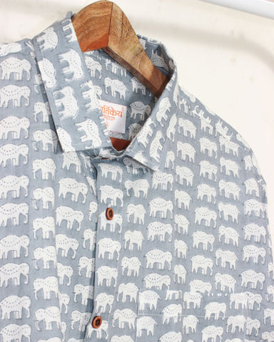 Full Sleeve Elephant Print Grey Shirt
