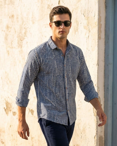 Indigo Print Stripe Print Shirt for Men