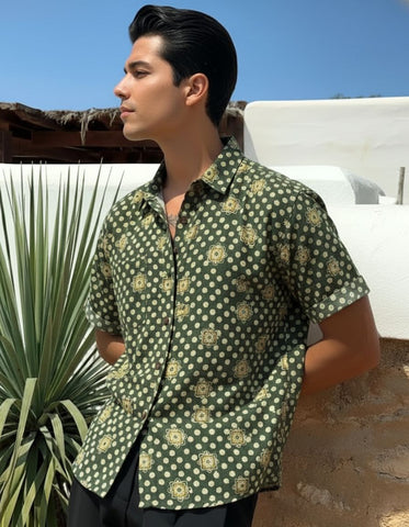 Floral Print Cotton Half Sleeve Shirt for Men