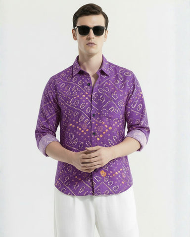Traditional Bandhani Print F/S Shirt for Men - Festive Edit