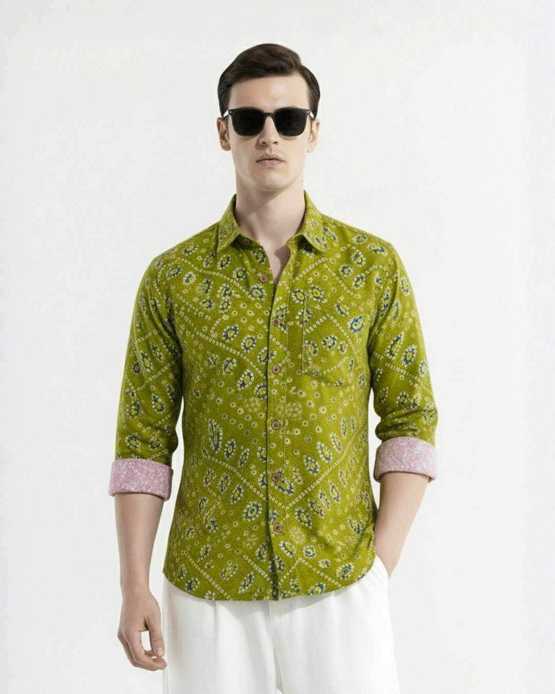 Traditional Bandhani Print F/S Shirt for Men - Festive Edit