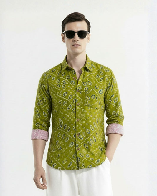 Traditional Bandhani Print F/S Shirt for Men - Festive Edit