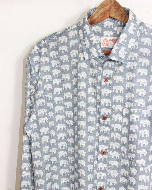 Full Sleeve Elephant Print Grey Shirt