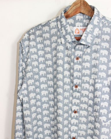 Full Sleeve Elephant Print Grey Shirt