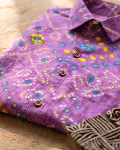 Purple Bandhej Print Men's Cotton Shirt