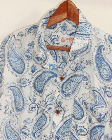 Paisley Print Block Printed Blue Full Sleeve Shirt