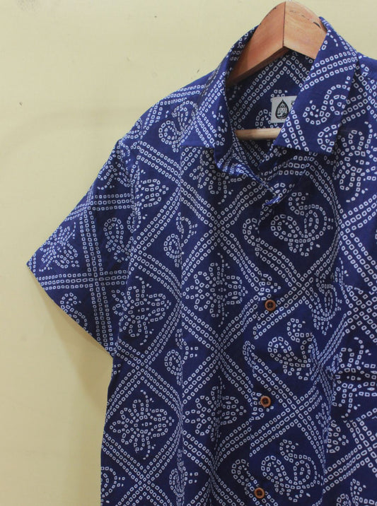 Bandhani Print Half Sleeves Shirt For Men (Blue Zodiac)
