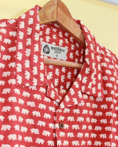 Camp Collar Half Shirt Red