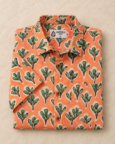 Orange Bold Floral Quirky Organic Mens Shirt