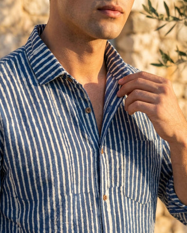 Indigo Print Stripe Print Shirt for Men