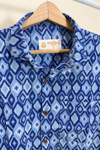 Ikat Print Mens Half Sleeves Cotton Shirt