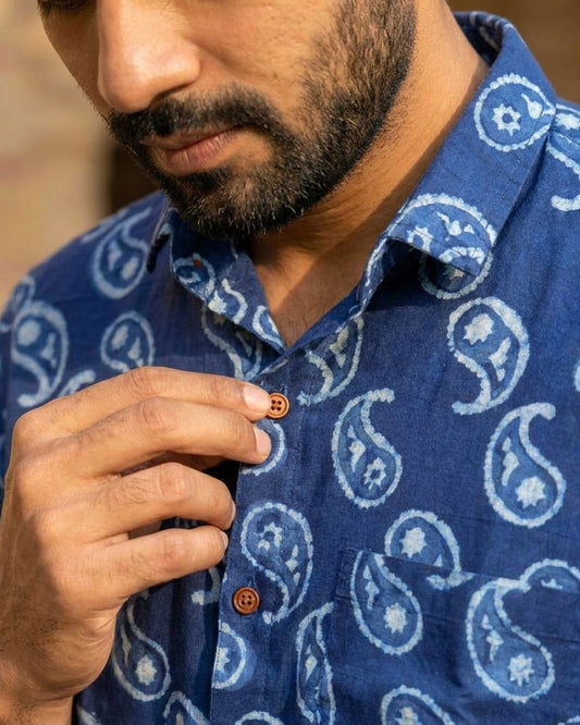 Indigo Paisley Shirt for Men