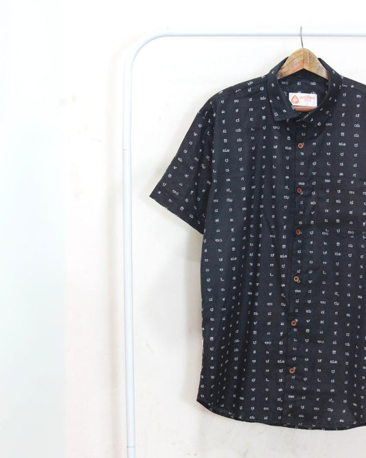 Black Kannada Print Half Sleeve Shirt Men