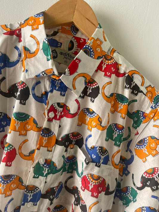 Kartikeya Jaipur Elephant Print Vintage Shirt for Men