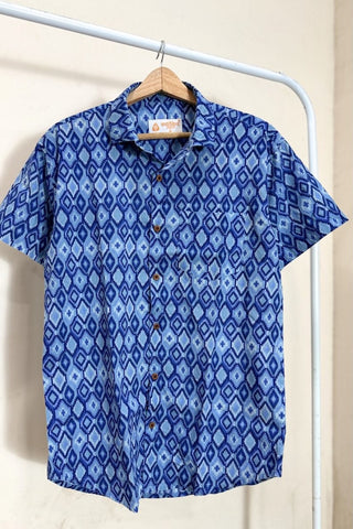 Ikat Print Mens Half Sleeves Cotton Shirt