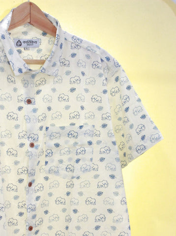 Blue Elephant Print Shirt Men