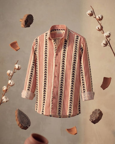 Classic Bagru Block Print Full Sleeves Cotton Men Shirt