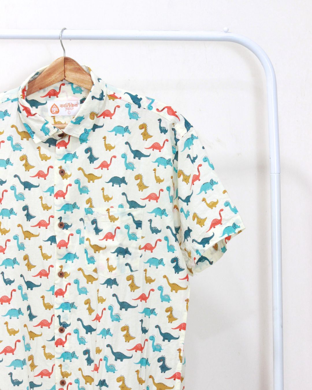 Dino Print Half Sleeve Cotton Men's Shirt