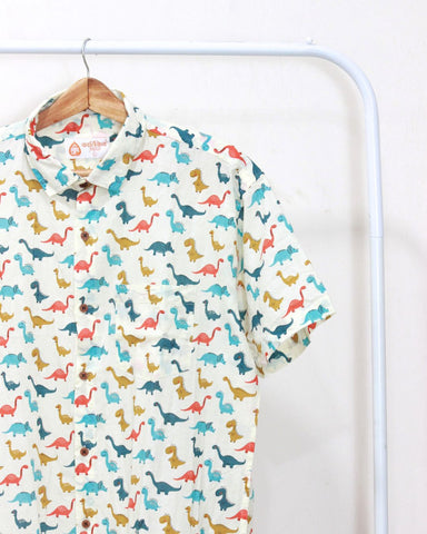 Dino Print Half Sleeve Cotton Men's Shirt