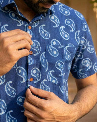 Indigo Paisley Shirt for Men