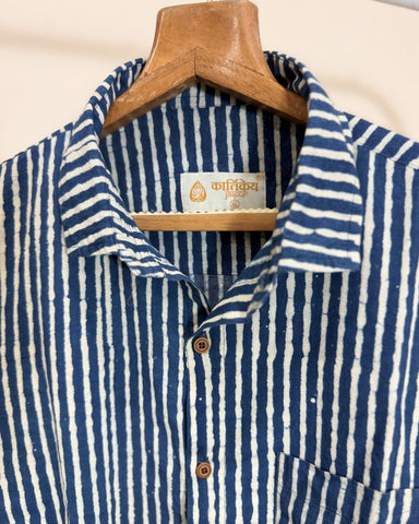 Indigo Print Stripe Print Shirt for Men