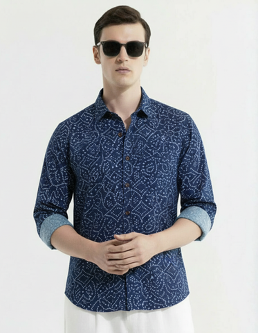Indigo Full Sleeve Casual Bandhani Shirt for Men