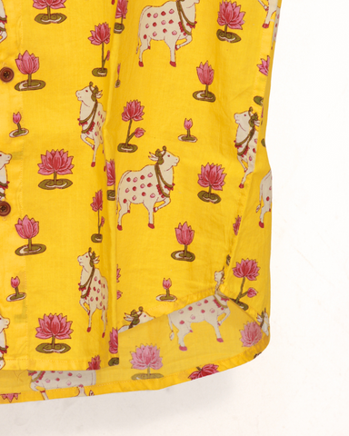 Mens Pichwai Yellow Cow Print Cotton Shirt