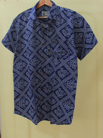 Bandhani Print Half Sleeves Shirt For Men (Blue Zodiac)