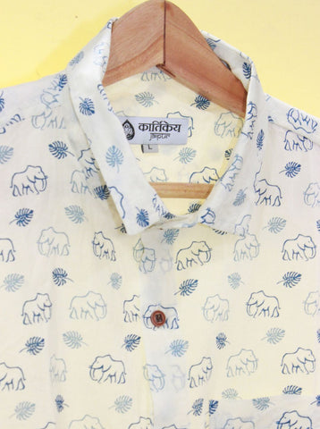 Blue Elephant Print Shirt Men