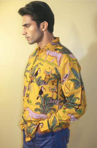 yellow jungle print shirt