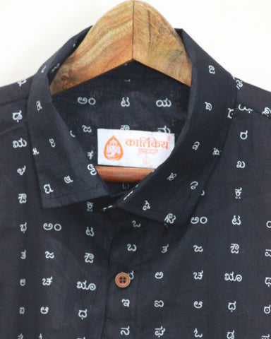 Black Kannada Print Half Sleeve Shirt Men