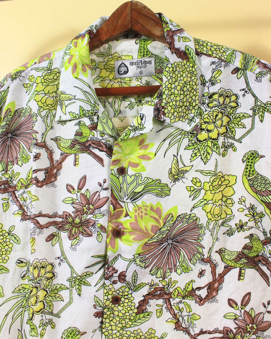 Tropical Print Cuban Collar Shirt