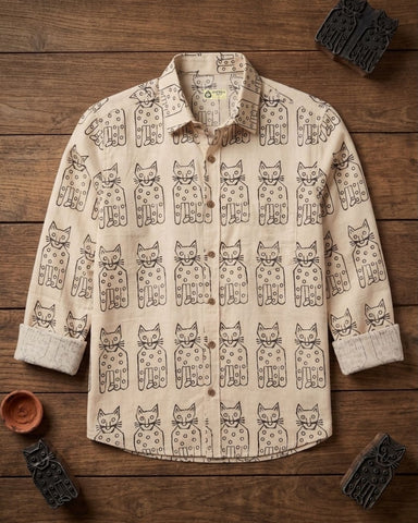 Classic Cat Print Full Sleeves Cotton Men Shirt - Limited Edition