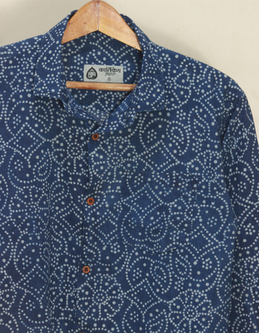Indigo Full Sleeve Casual Bandhani Shirt for Men